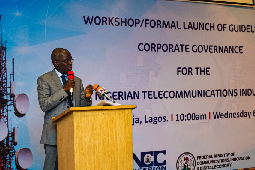 Dr. Aminu Maida delivers the opening remarks at the launch of the Guidelines for Corporate Governance in the Telecommunications Sector